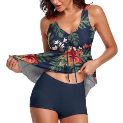 6 Sets V Neck Two Piece Floral Print Tank Top Tankini